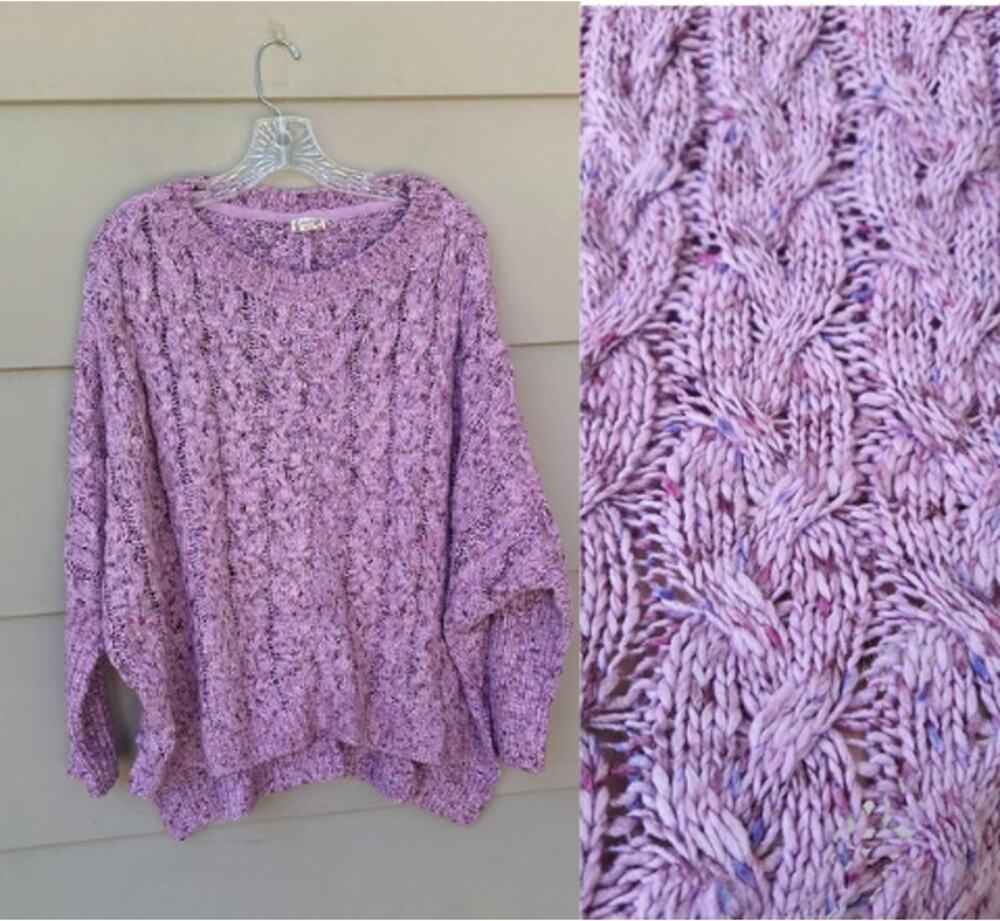 Free People Under The Mistletoe Oversized Relaxed Cable Knit Sweater Lilac Sz XS